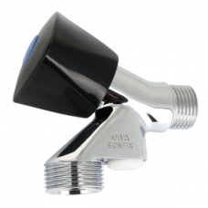 WASMACHINEKRAAN ZWARTE KNOP + BELUCHTER + KEERKLEP 1/2"BU X 3/4"BU