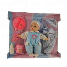 BABYPOP MET KLEDING EN ACCESOIRES BLAUW/ROZE