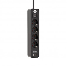 STEKKERDOOS 3-VOUDIG GEAARD + USB + SCHAKELAAR ZWART 1,5 METER