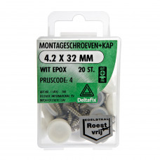 MONTAGESCHROEF RVS + AFDEKKAP WIT 4.2 X 32 MM (20 ST)