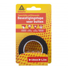 BEVESTIGINGSTAPE 2-ZIJDIG KLEVEND ZWART 19 X 0.8 MM 1.5 METER